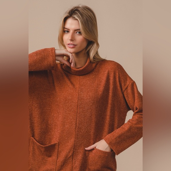 BiBi Piper Rib Double Pocket Turtle Neck Sweater🆕 - Picture 6 of 6